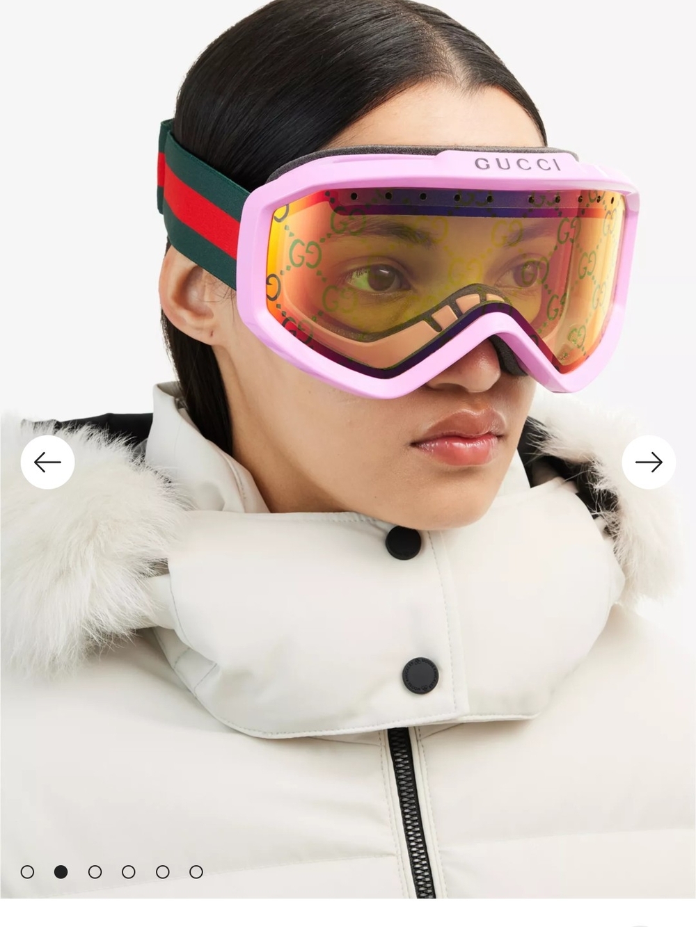 Gucci Pink Logo Ski Goggles with Green-Red Strap